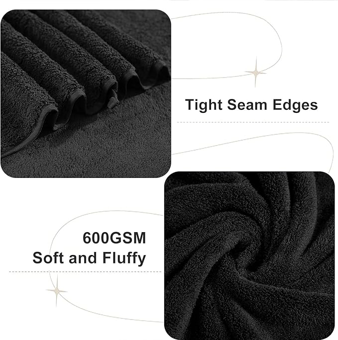 Jusney 4 Pcs Oversized Bath Towels Extra Large 35x70 Inches Black Bath Sheets Towels for Adults Microfiber Bathroom Towel Quick Dry Ultra Soft Absorbent Shower Towels Set Collection