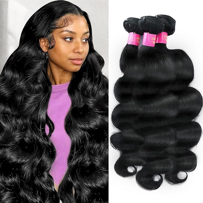 12A Body Wave Bundles Human Hair 22 24 26 Inch 100% Unprocessed Brazilian Virgin 3 Bundles Quick Weave Human Hair Bundles for Black Women Natural Color