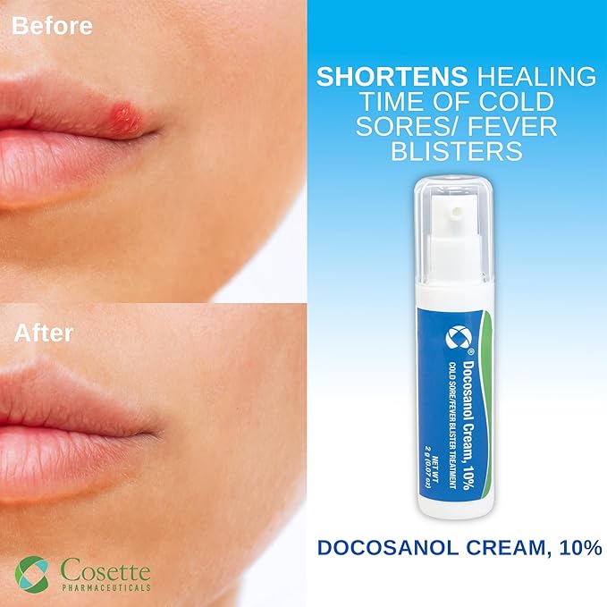 Cosette Cold Sore/Fever Blister Treatment for Face or Lips with Docosanol Cream, 10% - Treatment Cream for Cold Sore/Fever Blister - 0.07 oz Pump Bottle (2)