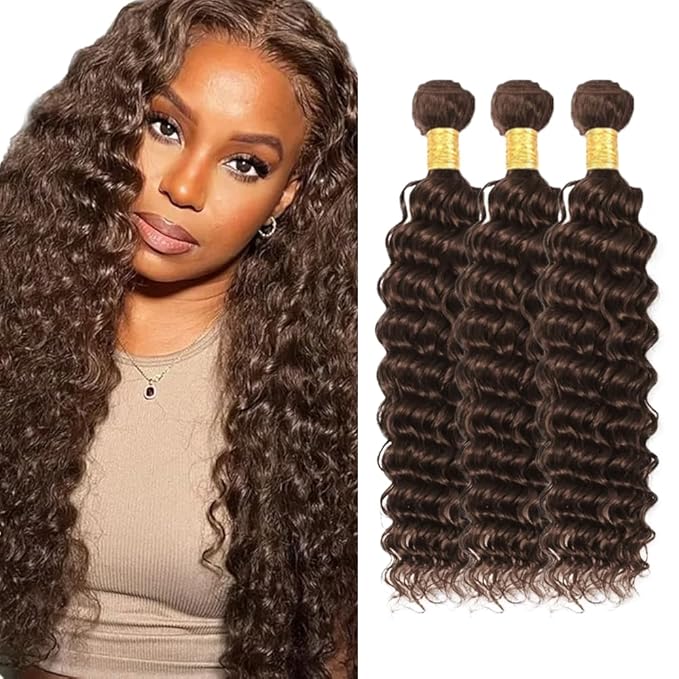 Dark Brown Bundles Human Hair #4 Deep Wave Bundle 20 22 24 inch Chocolate Brown Human Hair Bundles #4 Wet and Wavy Bundle