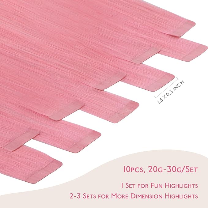 WENNALIFE Tape in Hair Extensions Human Hair Peach Pink Tape in Extensions, 10pcs 20g 12 inch Remy Invisible Tape Ins Straight Colored Soft Real Human Hair Tape in Extensions Refill Set Extensions