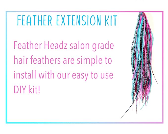 21 Purple Pink & Turquoise Color Hair Extensions – 9”–14” Long – DIY Rooster Kit with 20 Micro-Link Beads – 100% Real Feathers – Eye-Catching Boho Style