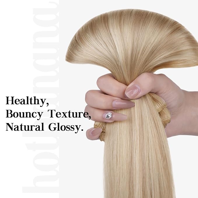 HOTBANANA Human Hair Clip in Hair Extensions, Icy Blonde Highlighted Platinum Blonde Hair Extensions 120g Real Human Hair Straight Remy Hair Clip Ins 18 Inch 7pcs
