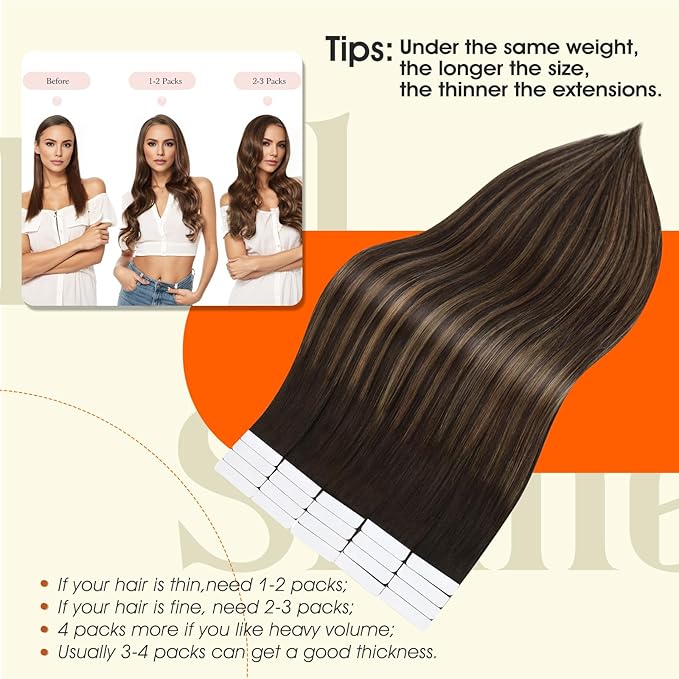 Full Shine Tape in Human Hair Extensions Balayage Tape in Hair 2/8/2 Dark Brown to Ash Brown Balayage Real Remy Human Hair Extensions Tape in Natural Hair 20pcs 30 Gram Double Sided Tape Hair 12 Inch
