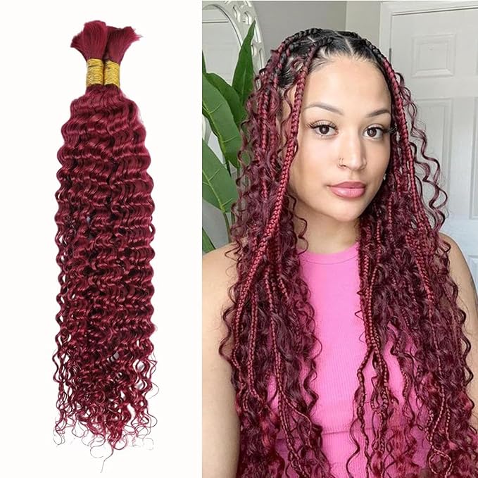 22 Inch Human Braiding Hair 100g Deep Wave Bulk Human Hair for Braiding Brazilian Virgin Human Hair Bundles Wet and Wavy Bundles No Weft Curly Human Hair Extensions for Boho Braids 99j