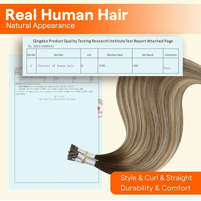 Full Shine Itip Human Hair Extensions Remy Hair 22 Inch Balayage Brown Fading to Ash Brown and Light Brown Cold Fusion Extensions Natural Straight Hair 50 Grams