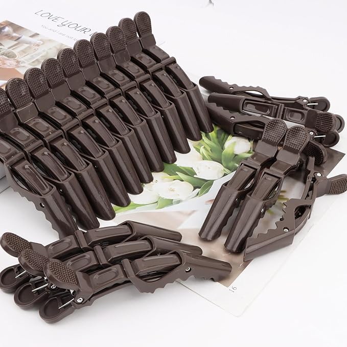 24 Pack Alligator Hair Clips for Styling, Sectioning Crocodile hair Clips Professional Barber Accessories for Salon of Thick Curly Volume Hair (Dark Brown)