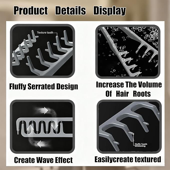 2PCS Texture Comb, 2025 Upgrade Volumizing Wide Tooth Hair Styling Comb, Men's Fluffy Texture Hair Styling Appliances