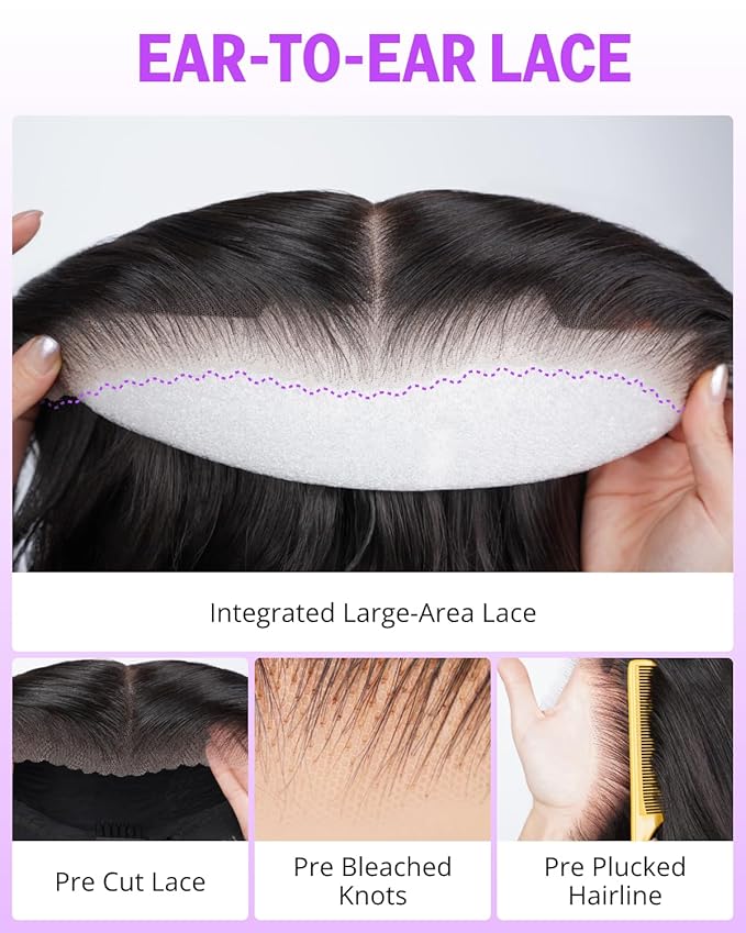 Glueless 13x6 Body Wave Lace Front Wigs Human Hair Pre Plucked Pre Cut Ear-To-Ear Frontal Wigs Human Hair 220% Density Wear and Go Glueless Drawstring Wig Human Hair 20 Inch