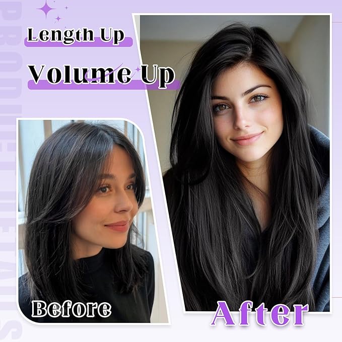 Vigorous Black Hair Extension Straight 22Inch Straight Clip in Hair Extensions 4PCS Natural Thick Synthetic Hairpieces for Women