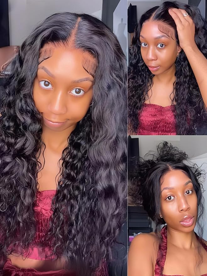 Julia Hair Water Wave 7x5 Bye Bye Knots Glueless Wig with Baby Hair HD Lace Pre Everything with Drawstring Wigs Human Hair Pre Plucked Pre Cut Bleached Knots Put on and Go Natural Hairline 22 Inch
