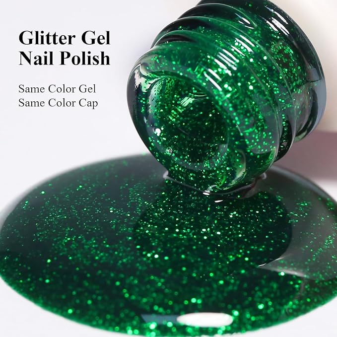 10ml Hema Free Glitter Gel Nail Polish Soak Off Long Lasting Christmas Green Gel Polish Salon DIY at Home Gift for Women 1Pcs