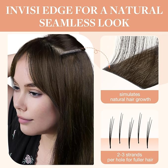 GOO GOO Invisi Edge Clip in Hair Extensions 20inch 110g 7Pcs Injected Seamless PU Clip in Hair Extensions, Virgin Real Human Hair, 4/27/4 Balayage Chocolate Brown to Caramel Blonde