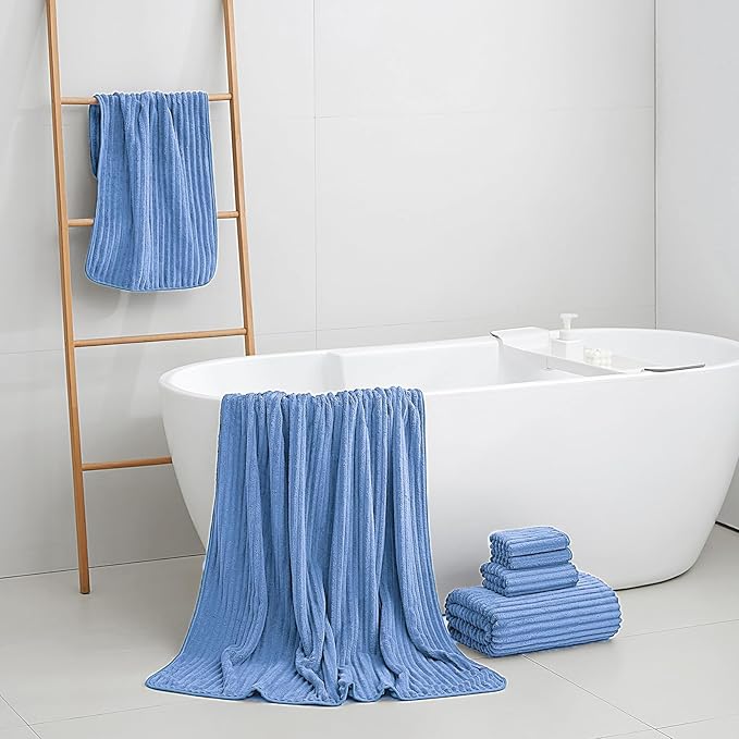 Oversized Bath Sheets 40x80 Inches Extra Large Bath Towels for Adults Super Soft Quick Dry Highly Absobent Microfiber Shower Towels for Bathroom, Pool, Gym, Yoga Towel (Blue, 2Piece)