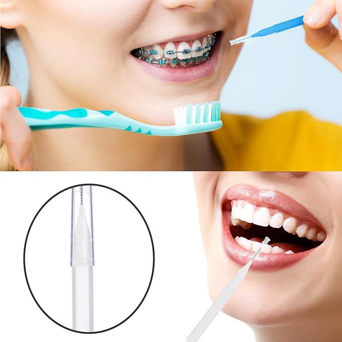Patelai 100 Pieces Braces Brush for Cleaner Interdental Brush Toothpick Dental Tooth Flossing Head Oral Dental Hygiene Flosser Toothpick Cleaners Tooth Tool(White, Orange, Blue,Proper Size)