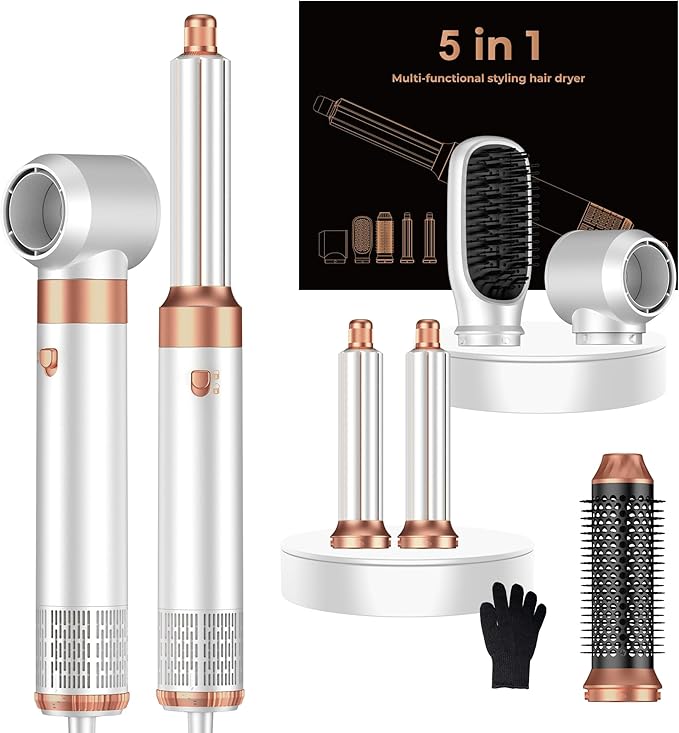 5 in 1 Blow Dryer Brush Set,Hot Air Styler Negative Ion Air Curling Wrap Air Curler, Round Brush Blow Dryer Curling Iron Hair Styling Tools Gift for Dry,Volumize, Straight,Curl,100-120V