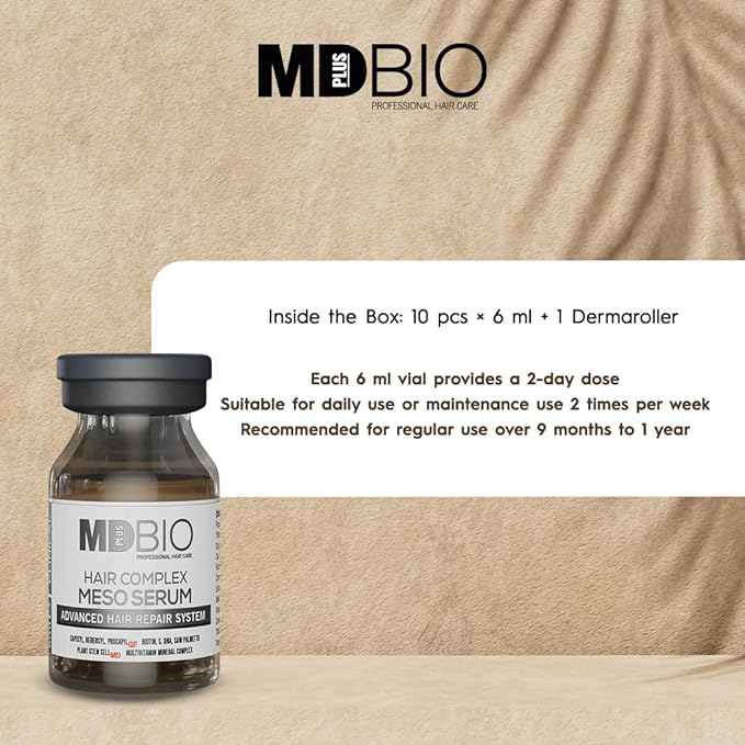 MD PLUS BIO Clinical Hair Regrowth Meso Complex Serum Kit - Strengthens Hair Roots and Promotes Hair Regrowth - Serum Set for Stronger, Thicker & Longer Hair - 10 Pcs 6 ml Vials