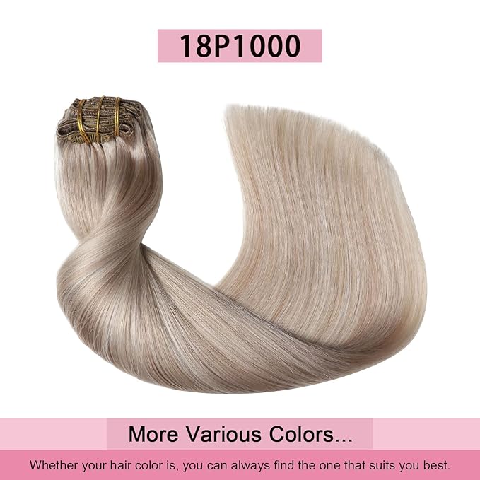 Pro2.0 Remy Real Human Hair Extensions Clip ins 120g Thick 7pcs Color #18p1000 Ash Blonde with Bleach Blonde Remy Clip in Hair Extensions Real Human Hair 16inch Double Weft（#18P1000-16inch）