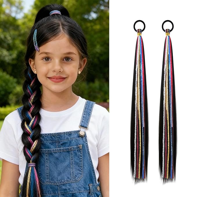 2 Pack Braid Ponytail Extensions, 26 Inch Braided Ponytail Wig with Elastic Tie for Girls (Black, 26 Inch)