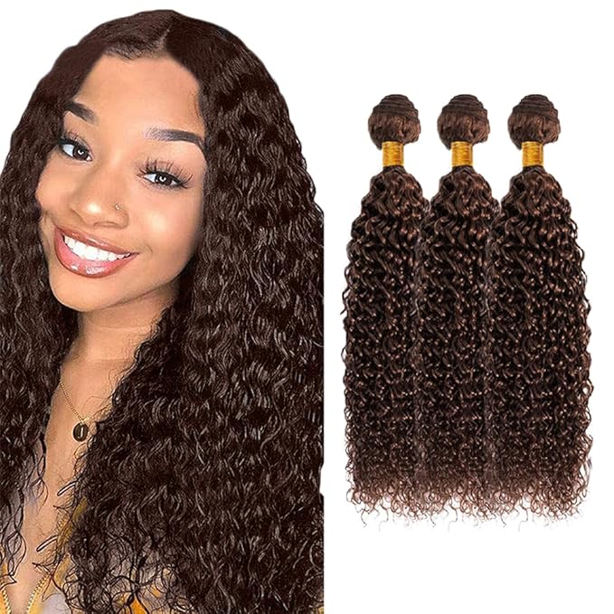 Brown Bundles Human Hair #4 Curly Bundles Human Hair 16 18 20 inch Chocolate Brown Kinky Curly Bundle Color #4