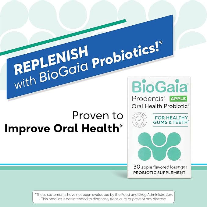 BioGaia Prodentis | Oral Probiotics | Promotes Healthy Gums & Teeth | Defends Against Bad Breath & Dental Problems | Improves Oral Health | Apple Flavored | 30 Dental Probiotic Lozenges