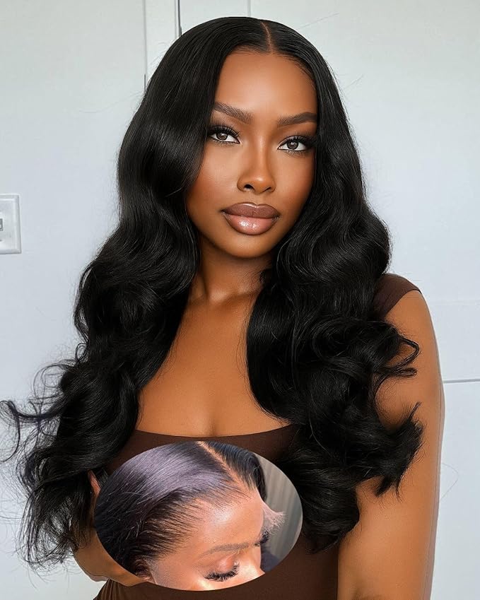9x6 SKINLIKE Real HD Lace Closure Wig, Body Wave 180% Density 0.10mm Ultra-thin Swiss Lace Pre-plucked Bleached Small Knots With Baby Hair Glueless wigs Human Hair 22 Inch