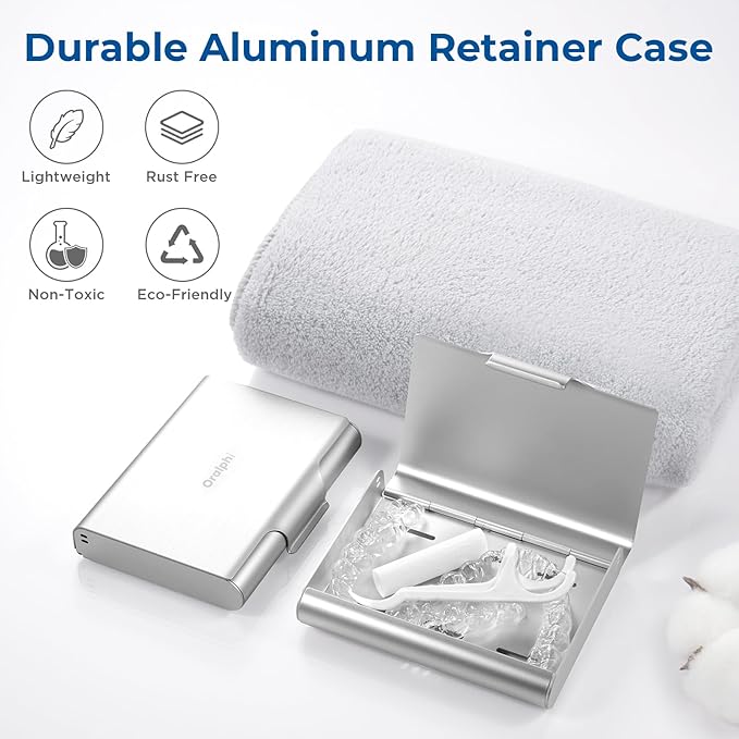 2 Pack Aluminum Retainer Case for Invisalign Aligners, Partial Mouth Guard Case Denture Retainer Container Case Holder with Vent Holes, Slim Orthodontic Aligner Case for Traveling-Silver