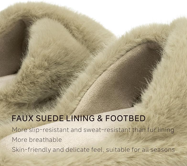 Chantomoo Womens Slippers Memory Foam Fuzzy Cross Band Faux Fur Slippers for Women Gift