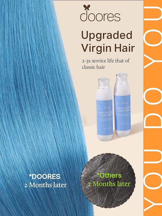 DOORES Human Hair Extensions - Turquoise Tape in, Straight, 30g 10pcs 22 Inch