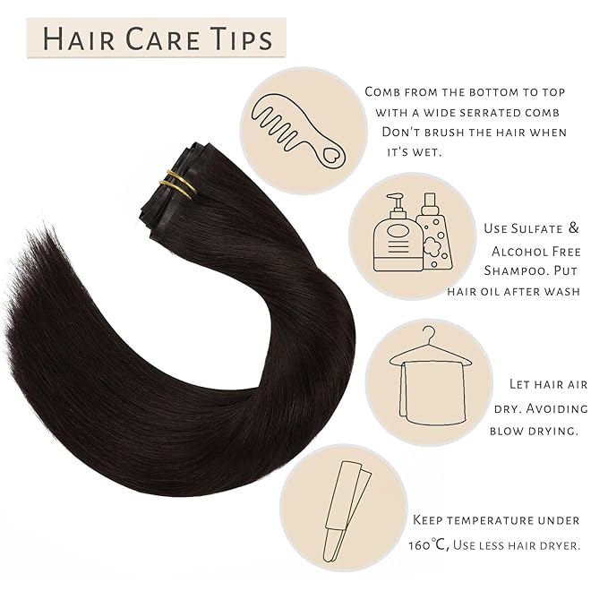 Caliee Human Hair Extensions - 7Pcs Invisible PU Weft Clip-in, Dark Brown, 22 Inch, 110G Seamless, Fluffy & Not Tangled for Short Hair