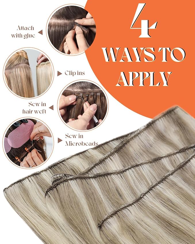 Sunny Hair Sew in Hair Extensions Real Human Hair Blonde Highlights Human Hair Weft Extensions For Women Dark Blonde Mix Platinum Blonde Short Hair Extensions Sew in 12inch 70g