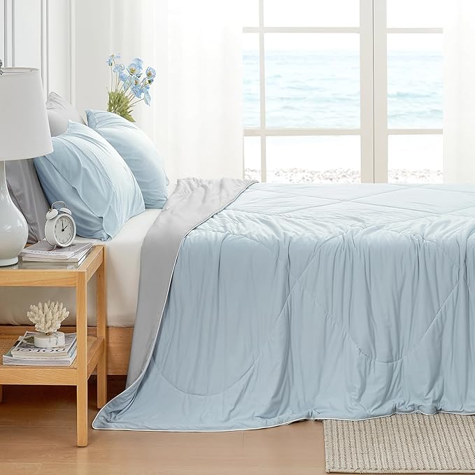 Cozy Bliss Cooling Comforter King Size, Cooling Blankets for Hot Sleepers and Night Sweats, Gray Blue Summer Comforter for King Size Bed, Breathable Soft Lightweight Silk Smooth