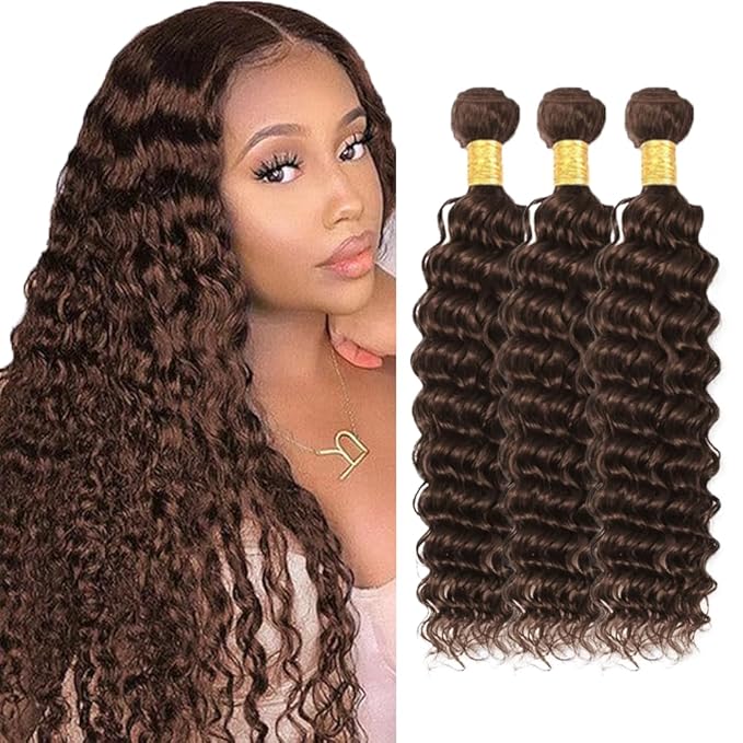 26 28 30 inch #4 Bundles Human Hair Brown Deep Wave Bundles Chocolate Brown Human Hair Bundle #4 Wet and Wavy Bundle