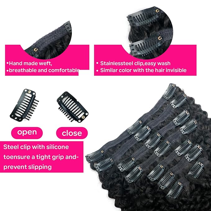 Curly Clip in Hair Extensions for Black Women Brazilian Virgin Human Hair Clip in Extensions Kinky Curly Clip ins Human Hair 8Pcs 120g 26inch Natural Black