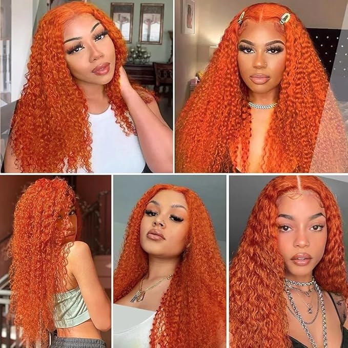 30 32 34 Inch Ginger Bundles Human Hair #350 Orange Deep Wave 3 Bundle Unprocessed Brazilian virgin hair Weave Extensions Double Weft 50 Grams/Bundle Colored Ginger Bundles for Woman
