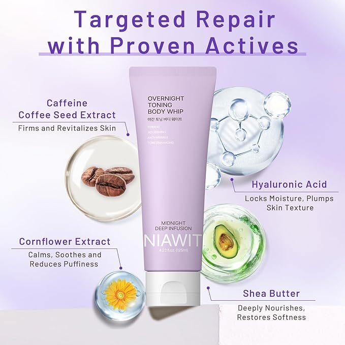 Overnight Toning Body Whip – Firming & Nourishing Night Cream for Loose Skin on Arms, Thighs & Belly | Smooth & Toned Look, Clinically Tested Skin Firming Cream 4.14 Fl Oz