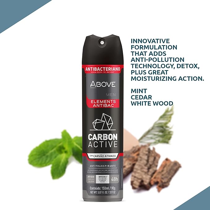ABOVE 48 Hours Element Antiperspirant Deodorant Spray Set, Carbon Active, 4 Pcs - Deodorant for Men - Mint, Mandarin, and Orange Notes - Stain-Free