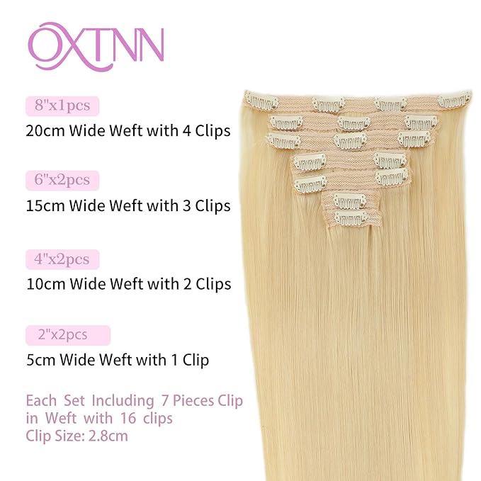 Clip in Hair Extensions Real Human Hair Bleach Blonde 20 inch 7pcs 80g/Pack, Human Hair Clip in Extensions, Salon-Grade Quality, Easy Comfort Wear for Women (#613, 20 inch)