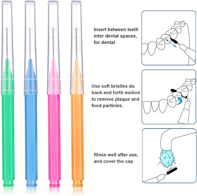 Patelai 100 Pieces Braces Brush for Cleaner Interdental Brush Toothpick Dental Tooth Flossing Head Oral Dental Hygiene Flosser Toothpick Cleaners Tooth Tool(Bright Colors,Multiple Sizes)
