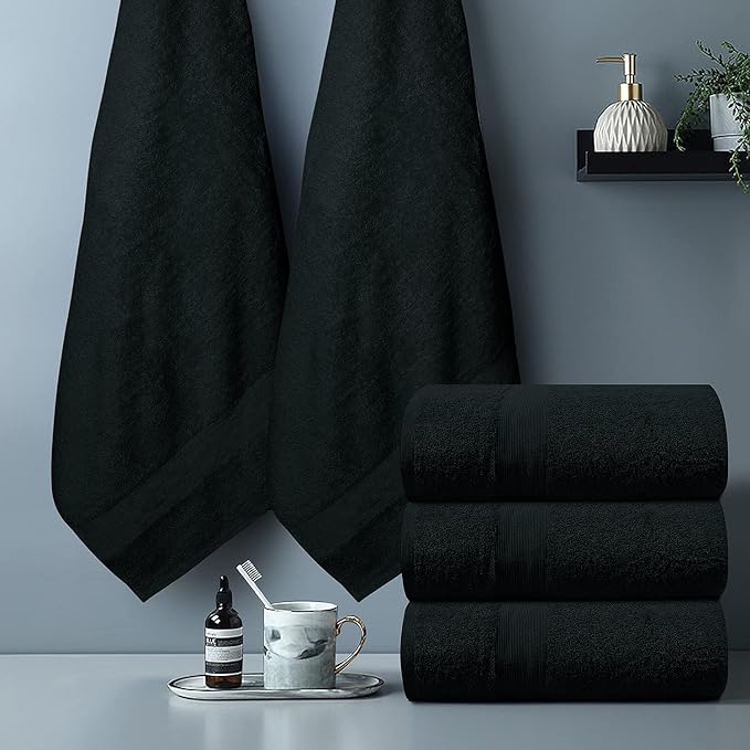 Softolle 100% Cotton Luxury Bath Sheets - Pack of 2 (35" x 70") | Super Soft, Quick-Dry & Highly Absorbent Towels for Bathroom, Home, Spa & Gym (Black)
