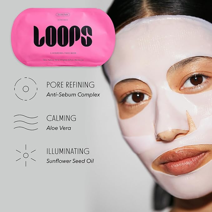LOOPS DOUBLE TAKE - Glow Hydrogel Face Masks - Calms and Soothes Skin - Refine Pores and Smooth for a Flawless Face - Hydrating Skin Mask Face Mask Leaves You Refreshed and Loumonus, 5pc