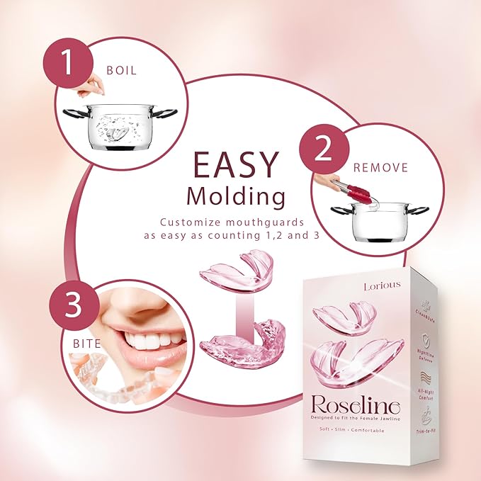 Moldable Mouth Guards for Teeth Grinding and Clenching – 6-Pack Pink Night Guards for Women with 4 Regular and 2 Small Sizes – Comfortable, Custom-Fit Mouthpieces for Day or Night Wear