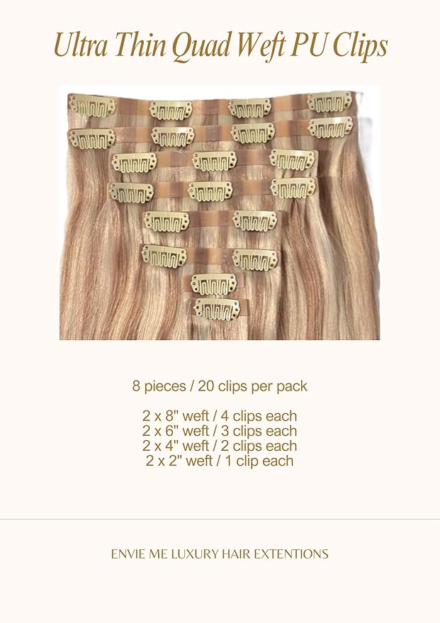 EnvieMe Luxury Hair Extentions Remy Cuticle Intact Double Drawn Real Human Hair Seamless-Invisible Clip Deep Wave Curl Extentions #18/60 Dark Blonde with Light Blonde 20 inch 110g 8 pcs