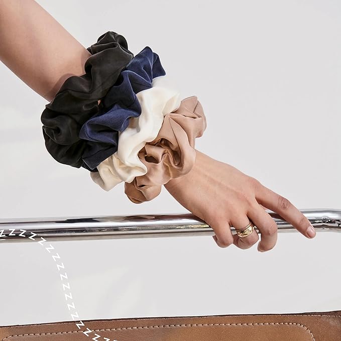 Lunya Washable Silk Scrunchies - Mulberry Silk Hair Ties - Tranquil White - One Size Fits Most