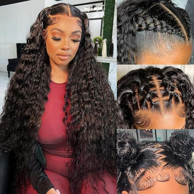 13x6 Water Wave Lace Front Wigs Human Hair Pre Plucked Bleached Knots 220 Density Wet And Wavy Glueless Wigs Human Hair 28 Inch Hd Lace Frontal Wig With Baby Hair