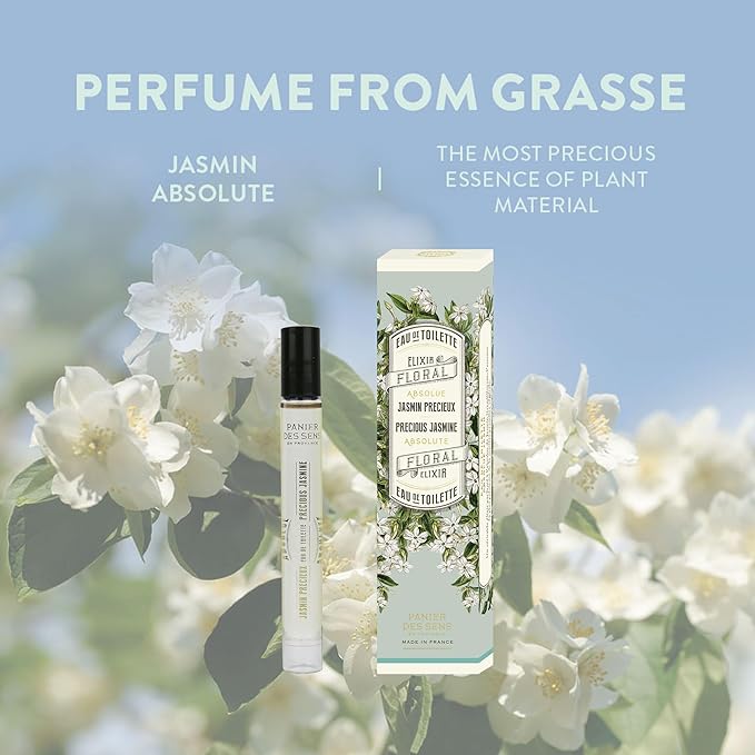 Panier des Sens - Jasmine Roll-on Eau de Toilette 0.3 Floz – Floral & Intense Fragrance - Mini Perfume for Women - Parfum Crafted in Grasse, France - Daily Use - Light Travel Perfume
