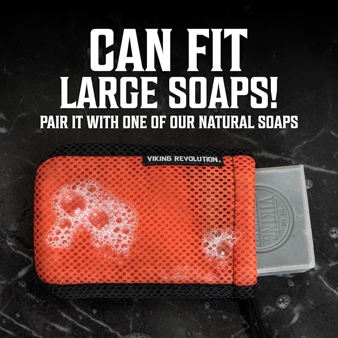 Viking Revolution Soap Bag with Drawstring 2 Pack - Mesh Soap Savers for Bars - Red Mesh Exfoliating Body Scrubber - Creates Rich Lather, Hang to Dry, Ready for the Next Scrub (5.9"x3.7", 2 Pieces)