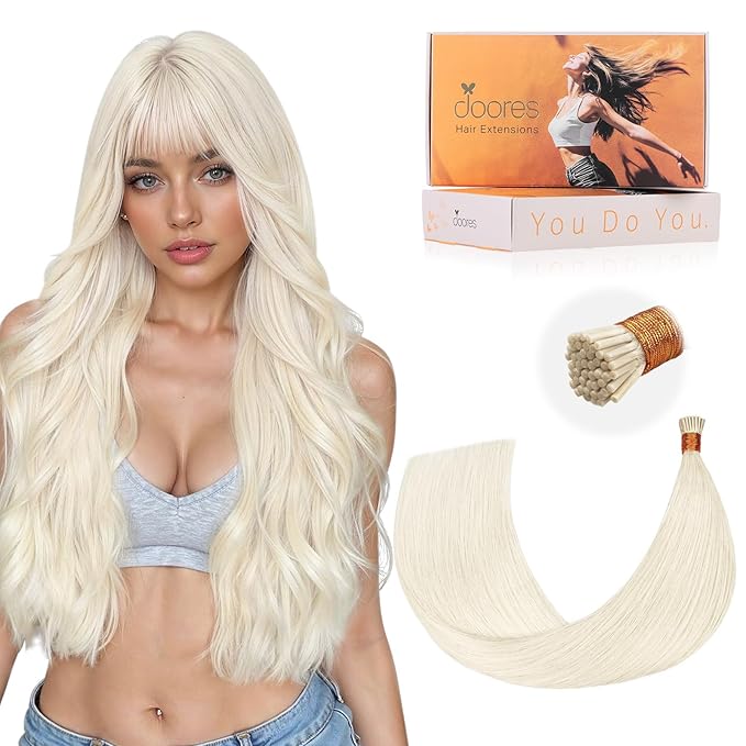 DOORES I Tip Hair Extensions Human Hair, Pearl Blonde 50g/100s 16 Inch, Itip Real Human Extensions Pre Bonded Cold Fusion