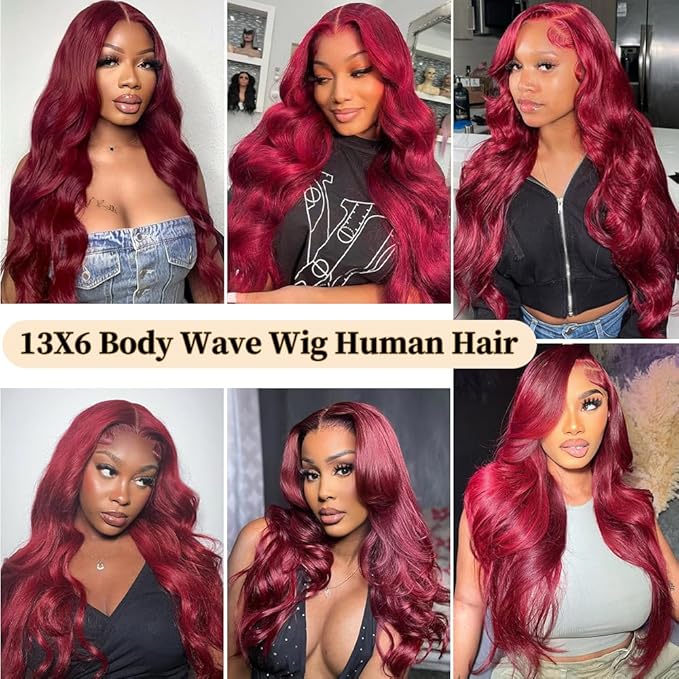 Red Lace Front Wigs Human Hair Body Wave 13x6 HD Glueless Wig 32 Inch 200 Density Pre Plucked With Baby Hair Burgundy Lace Front Wigs for Women