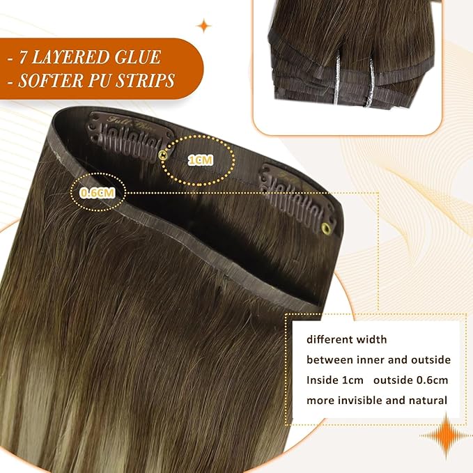 Full Shine Brown Extensions clip in Balayage Brown with Blonde Seamless Hair Extension Short 12 Inch Hair Extensions Clip in Human Hair for Women 12 Inch 95 Grams 8 PCS